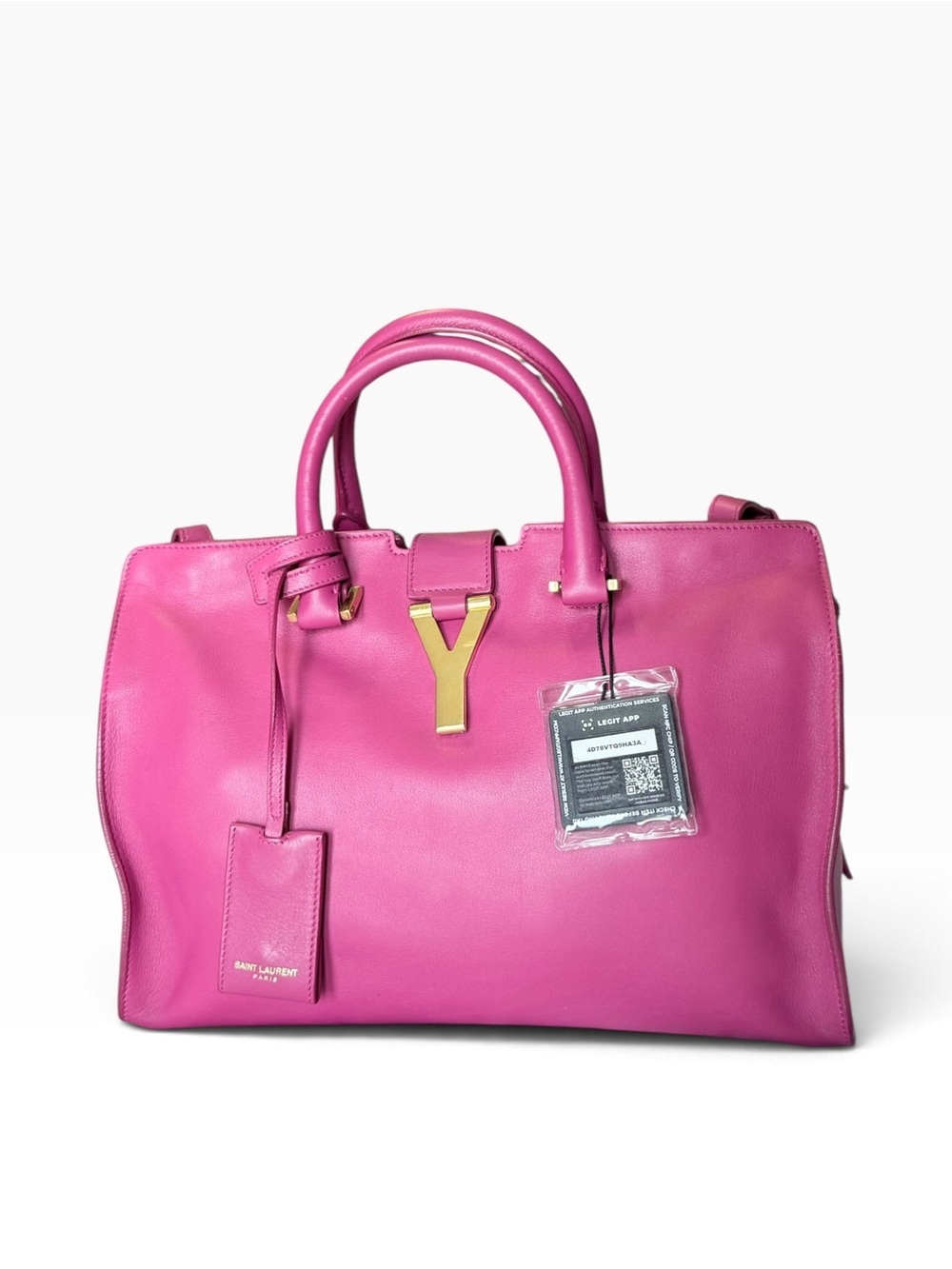 Saint Laurent YSL Classic Y Cabas Small Fuchsia Pink Leather Handbag